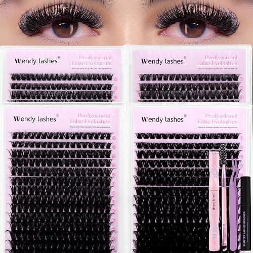 Wendy Lash Clusters Kit Packs: 980-Pcs, 60D, 80D, 80D, 100D, D Curl, 10-18mm Mixed, Cat Eye, Soft, Natural, Fluffy, DIY Eyelash, Individual, Fake Lashes, Bulk Pack thumbnail 8