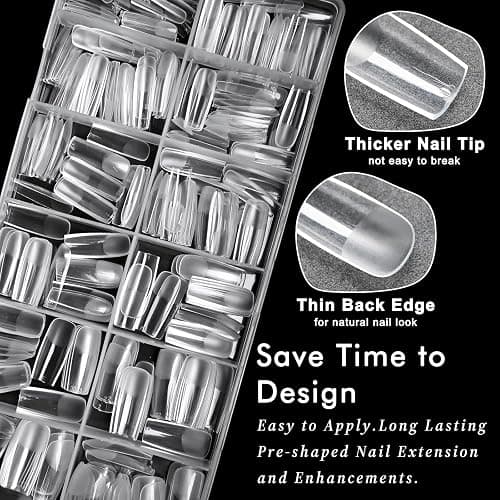 AddFavor Long Square Nail Tips, 300pcs Gel Nail Tips Square Long Fake Nails, Full Cover Clear 15 Size Acrylic Nails Tips for Nail Extensions, Press on Nails Making thumbnail 3