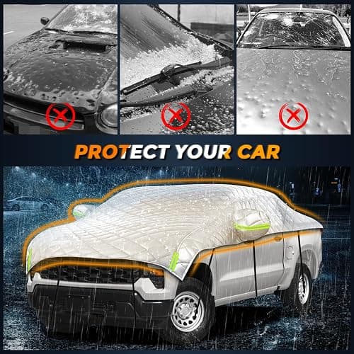 Kistrba Hail Car Cover for Full-Size Truck 220-235 Inches Long, 4-Layer Thickened Cotton Fabric Cover Protector, Custom Fit Folding Sun Shade Protection Blocker Windshield Cover thumbnail 6