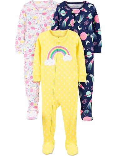 Simple Joys by Carter's Girls' 3-Pack Snug Fit Footed Cotton Pajamas - Image 1