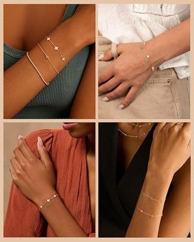 KELAIEN Birthstone Gold Clover Bracelet Dainty 14K Gold Plated Cute Friendship Stackable Bracelets for Women No Tarnish Trendy Charm Best Friend Bracelet Stack for Birthday Jewelry thumbnail 6