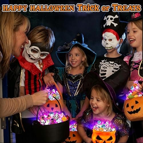 Halloween Party Favors 50Pcs Trick or Treats Halloween Toys for Kids | Halloween Party Favors for Kids & Adults, Non‑candy Gift Bag Fillers, Light Up Rings for Halloween party supplies thumbnail 2