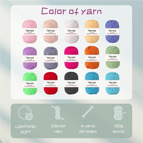 Yarniss Crochet Kits with Yarn,1120 Yards Soft Crochet Skeins, 12 Size Ergonomic Crochet Hooks with Portable Crochet Bag,Black thumbnail 3