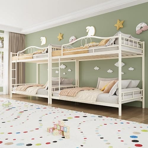 IDEALHOUSE Bunk Bed Twin Over Twin with Ladder & Full Safety Guardrail, Heavy Duty Metal Twin Over Twin Bunk Bed 400 Lbs Load Capacity, Space-Saving, Noise Free, No Box Spring Needed, Easy Assembly, C thumbnail 3