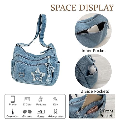 BVNTBZC Denim Crossbody Bag Vintage Jean Shoulder Purse Canvas Satchel Messenger Hobo Bag Retro Tote Handbag thumbnail 5
