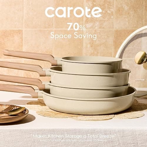 CAROTE 14Pcs Pots and Pans Set Non stick, Ceramic Cookware Set, Non-toxic Kitchen Cooking Set, PFAS and PFOA Free thumbnail 6
