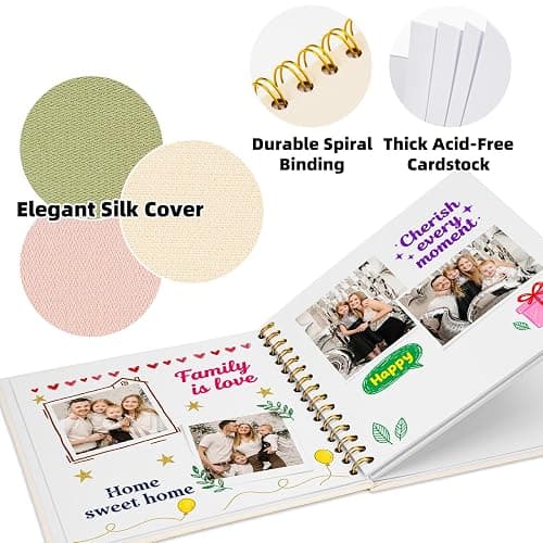Vienrose 8 x 8 Inch Scrapbook Album Gift Set, Linen Hardcover Photo Book with 40 White Pages, DIY Memory Book Kit with Accessories for Wedding, Baby Shower, Travel, Christmas (Beige, 20 Sheets) thumbnail 7