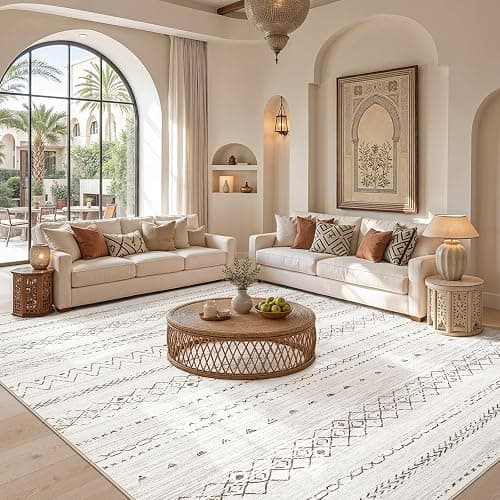cotiled Boho 5x7 Area Rugs for Living Room: Soft Moroccan Washable Rug | Solve Modern Neutral Trendy Home Decor - Stain Resistan Indoor Carpet for Bedroom Dining Room Brown thumbnail 5