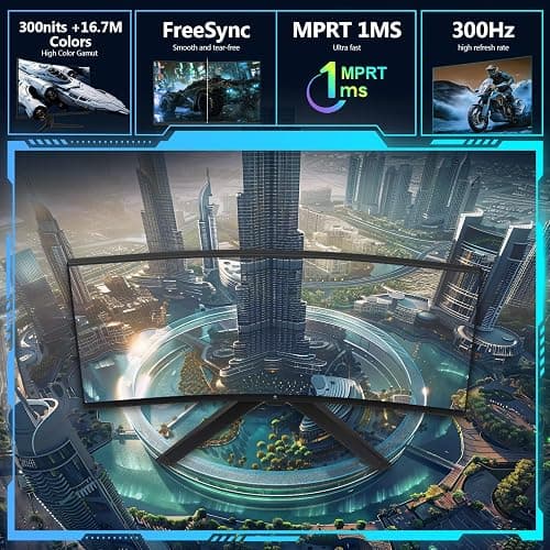 Z-Edge Ecran Pc Gamer Incurvé 27'' 300Hz (DP1.4 * 2), 1ms MPRT, FreeSync, FHD, 240Hz (HDMI2.0 * 2), Moniteur Gaming LED 16:9, Inclinaison Réglable, 1500R VA, 4000:1, VESA 100 * 100mm(DP Câble Inclus) thumbnail 5