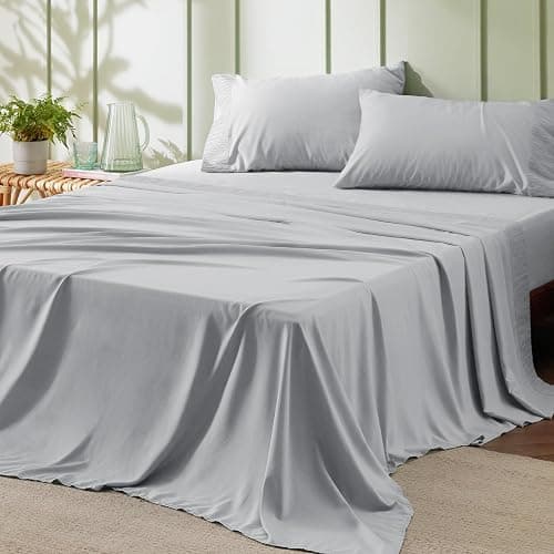 Bedsure King Size Sheets Set - 4 Pieces Soft King Sheets - Breathable & Cooling - Hotel Luxury - Easy Care Polyester Microfiber Bedding for Women, Men, Light Grey - Image 1