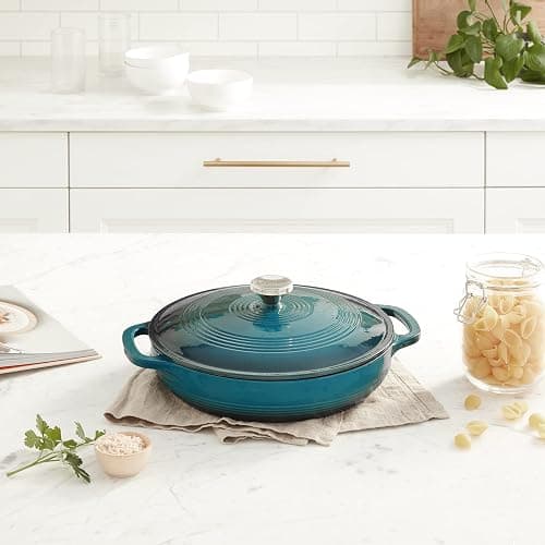 Lodge 3.6 Quart Enameled Cast Iron Covered Casserole with Lid – Dual Handles – Oven Safe up to 500° F or on Stovetop - Use to Marinate, Cook, Bake, Refrigerate and Serve – Lagoon thumbnail 2