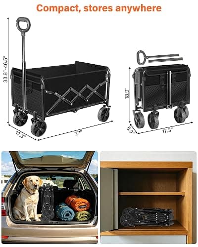 Wagons Carts Foldable, Collapsible Wagon, Foldable Wagon Cart with Wheels, Folding Wagons for Beach Camp Sports Garden, 2 Cup Holders/Lightweight Portable/Black/360 LBS thumbnail 5