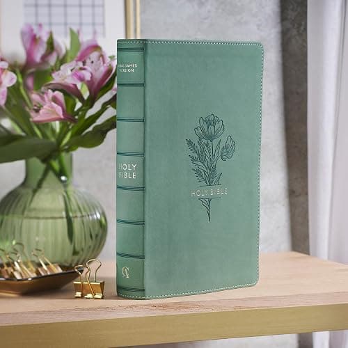 KJV Holy Bible, Giant Print Standard Size Red Letter Edition, Thumb Index Tabs & Ribbon Marker, King James Version, Vegan Leather, Teal, 14 pt. Type thumbnail 5