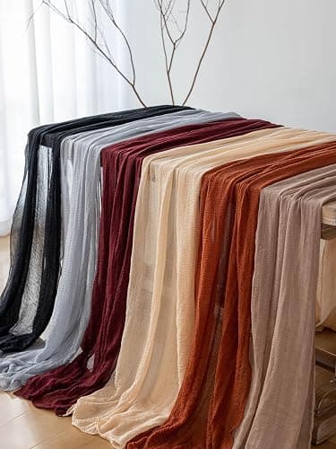 Keketoarrange Burgundy Table Runner Valentines Decor Red Cheesecloth Gauze 120 Inch 10 FT Rustic Boho Cheese Cloth Runner for Wedding Baby Bridal Shower Party Long Sheer Spring Home Decorations thumbnail 6