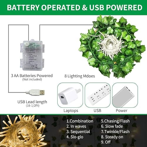 Freyalife Fake Vines for Room Decor(12 Pack 84 FT),with CE Certified 80 LED String Lights,Artificial Plant Ivy for Aesthetic Home Bedroom Wall Wedding Party Office Patio Indoor, Outdoor Garden Décor thumbnail 3