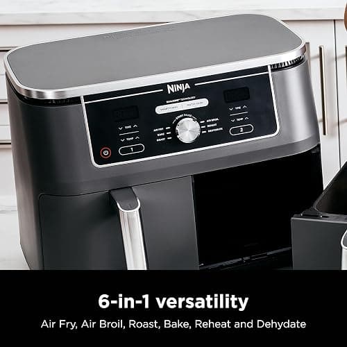 Ninja DZ401 Foodi 10 Quart 6-in-1 DualZone XL 2-Basket Air Fryer with 2 Independent Frying Baskets, Match Cook & Smart Finish to Roast, Broil, Dehydrate for Quick, Easy Family-Sized Meals, Grey thumbnail 7