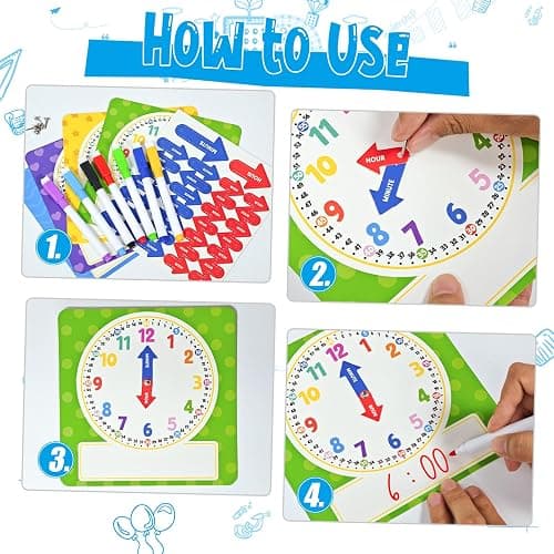 Cinrobiye 25 Pcs Classroom Teaching Clock Set,Learning Clocks,Learning Time with Laminated Dry-Erase Teaching Aids for Home Classroom Teacher Back to School Supplies thumbnail 5