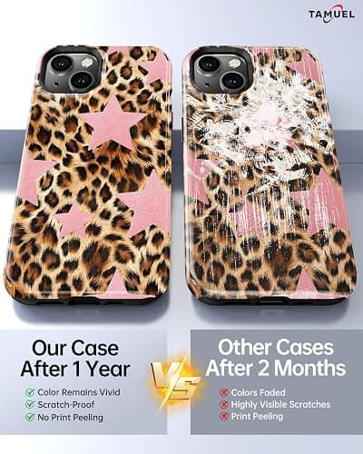 TAMUEL for iPhone 15 Case, Leopard Cheetah Print Phone Case, Compatible with Magsafe, Trendy Cute Cool Pink Star Magnetic Slim Silicone Shockproof Protective Women Girl Cover thumbnail 7