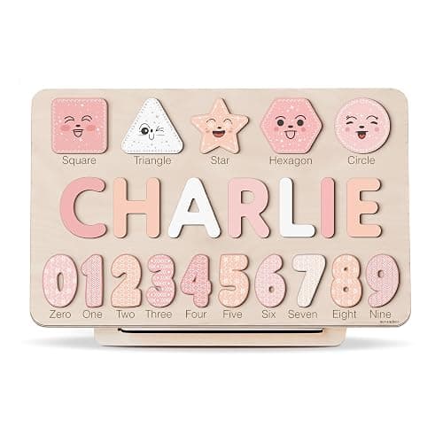 Personalized Name Puzzle with Numbers and Shapes, Name Puzzle for Kids, Custom Birthday Gift for Kids, for Toddlers, Unique New Baby Gift, 1 Year Old Boy and Girl Toys, Wood Toy - Image 1