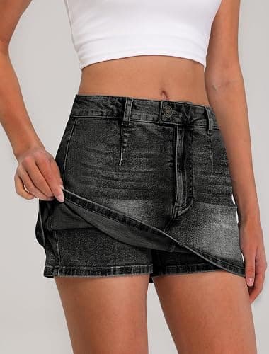 IWD Denim Mini Skirt for Women Low Waisted Jean Micro Skort with Shorts Stretch Casual Jean Skirt thumbnail 2