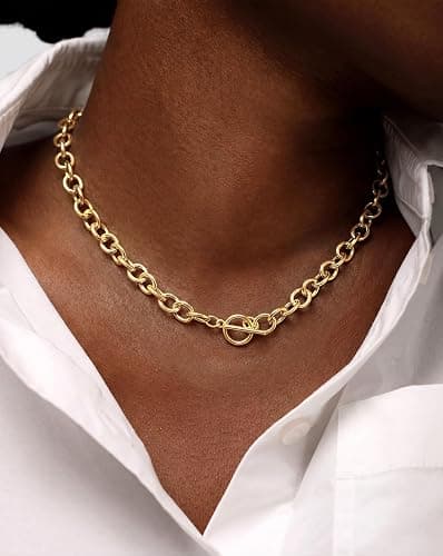 CHESKY 14K Gold Plated Chunky Necklace for Women, Trendy Toggle Clasp | Statement Pendant Necklace, Layered Paperclip Chain, Toggle Clasp Design, Thick Gold Chain, Non Tarnish Everyday Jewelry thumbnail 3