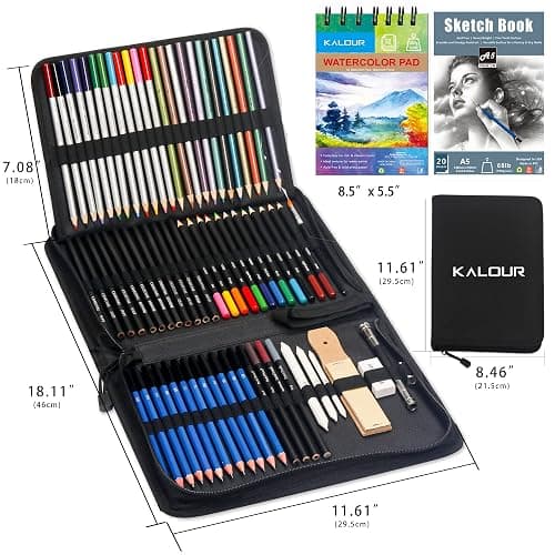KALOUR 76pc Art Supply Set - Sketching & Drawing Kit with Tutorial Book, Sketchbook & Paper - Pencils, Pastels, Watercolors for Beginner Artists thumbnail 3