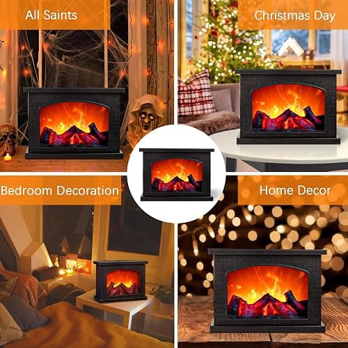 Fireplace Lanterns Decorative,Small Fake Fire Place,Flame Effect LED Fire Lamp,Battery Operated USB Charge Portable Fireplace,Indoor Outdoor Christmas Decoration (No Heater Function Black) thumbnail 7