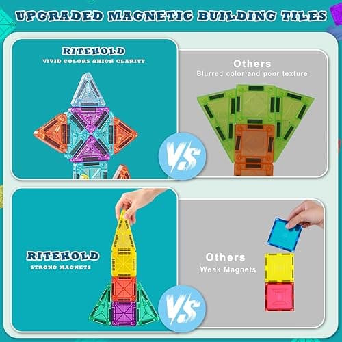 RiteHold Magnetic Tiles for Kids Mini Magnet Tiles Building Set 43PCS Toddlers Magnetiles Travel Toys with Case & 2 Cars Basic STEM Magnets Construction Tile Toy Ages 3-8 Boys Girls thumbnail 5