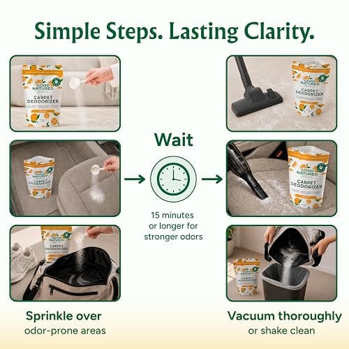 Good Natured Brand Carpet Deodorizer & Pet Odor Eliminator Powder, 31oz | Pet & Urine Odor Remover, Moisture Absorber & Air Freshener | For Fabric, Car Interior, Shoes, Closet, Laundry | Orange thumbnail 6