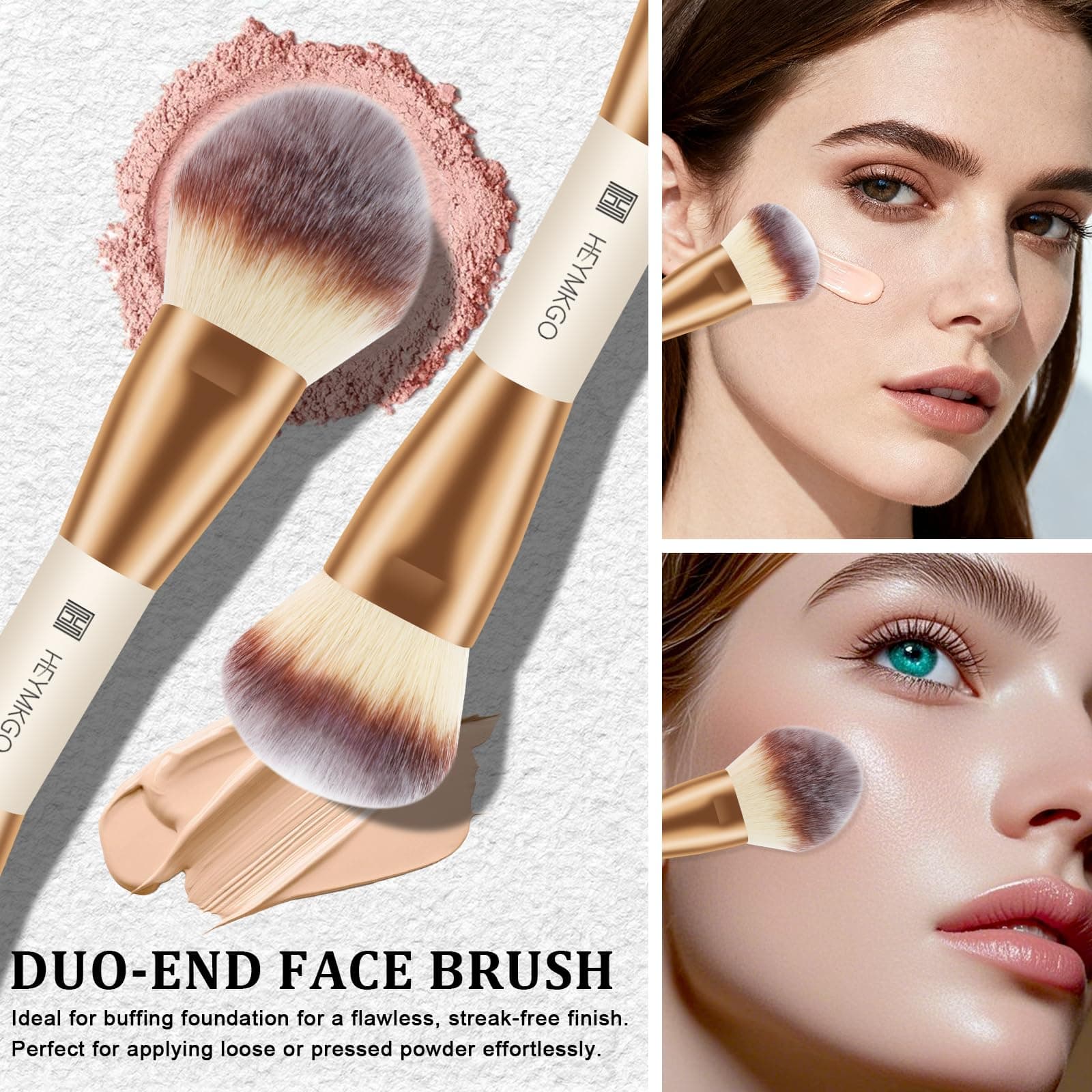 HEYMKGO - Juego de 6 brochas de maquillaje de doble punta para base, contorno, polvos, rubor, corrector, sombras de ojos, líquidos, cremas y polvos (albaricoque) thumbnail 2
