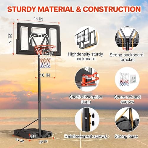 Yohood Basketball Hoop Outdoor 10ft Adjustable, Portable Basketball Hoop Goal System for Kids Youth and Adults in Backyard/Driveway/Indoor, 44 Inch Shatterproof Backboard and Larger Base thumbnail 4