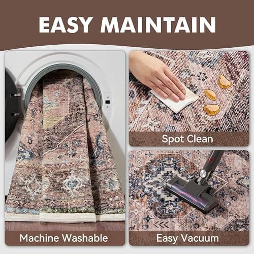 Pink Brown 6x9 Area Rugs for Living Room Bedroom Rug Girl Nursery Rug Washable Soft Study Room Dining Room Rugs Carpet Water Repellent Easy Care Non Slip thumbnail 6