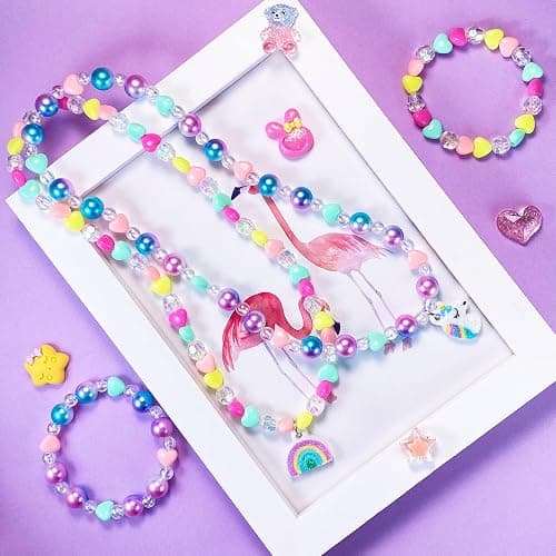 SIELEVIN Kids Jewelry for Little Girls Necklace Bracelet with Unicorn Rainbow Star Crown Pendant for Toddler Dress up Jewelry Princess Gifts for 3 4 5 6 7 8 Years Old thumbnail 5