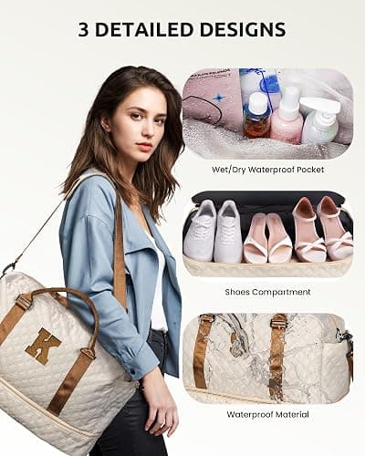Vogewood Gifts for Daughter - Initial Personalized Weekender Letter Travel Bag with Makeup Bag, Shoe Compartment, Sister Friend Girlfriend Gifts (Letter M) thumbnail 6