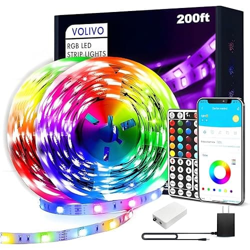 VOLIVO LED Strip Lights for Bedroom 200ft, Smart Bluetooth RGB Light Strips with App Control & Music Sync, Color Changing LED Lights for Room, Home, Party Decor - Image 1