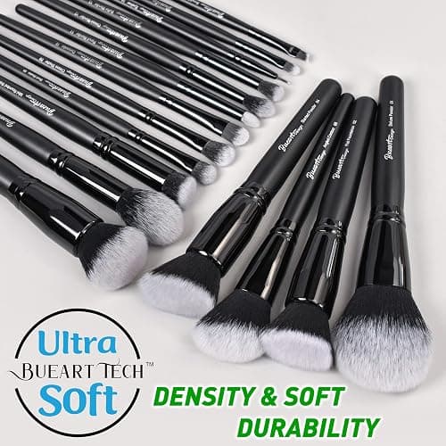 Bueart Design 19Pcs Ultra Soft Black Labeled Dense Hair Makeup Brushes Set | Contains Large Powder Flat Foundation Ultimate Blending Make up Brush Blush Concealers with Travel Case thumbnail 3