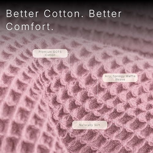 GOTS Certified 55"X60" Throw 100% Organic Cotton Waffle Blanket-Light Rose | Premium Waffle Blankets & Throws for Bed, Throw Blanket for Couch, Modern & Cozy Blanket, All Season, Comfy and Soft Blankets thumbnail 8