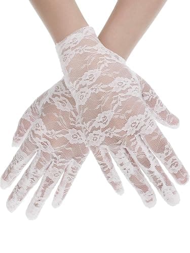 SATINIOR Lace Gloves for Women Tea Party Short Lace Gloves Courtesy Dressy for Cosplay Dinner Party Evening - Image 1