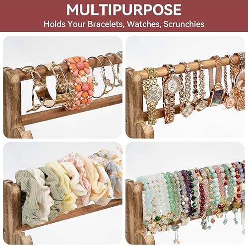 Emfogo Bracelet Holder, 4 Tier Bracelet Organizer Storage for Bracelets Bangles Watch Scrunchies, Rustic Wood Jewelry Organizer Display for Home, Vendors, Craft Shows and Store(Rustic Brown) thumbnail 7