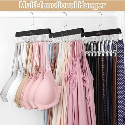 TOPIA HANGER Bra Hanger for Closet, 2 Pack Tank Top Hangers 40 Hooks Capacity Foldable Wood Space Saving Hangers Closet Organizer for Tank Top, Bra, Scarf, Belt, Tie etc - CT46B-2 thumbnail 5