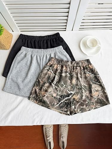 RoseSeek Girl's 3 Packs Camo Shorts Elastic Waist Mini Mid Rise Athletic Summer Shorts thumbnail 2