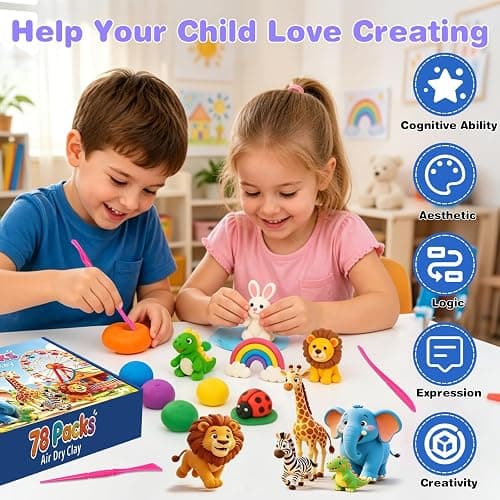 EDIFON Air Dry Clay, 78 Colors Foam Magic Modeling Clay for Kids DIY Crafts | Non-Sticky, Ultra-Light & Soft, Model Clay Toy with Sculpting Tools, School Project Supplies, Gifts for Ages 3-12 Boys Girls thumbnail 5