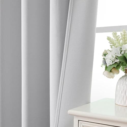 CUCRAF Grayish White Blackout Curtains 84 inch Length 2 Panels Set, Rod Pocket Room Darkening Drapes for Bedroom Living Room, Insulated Thermal Light Blocking Window Curtain (W52 x L84 Inch) thumbnail 7