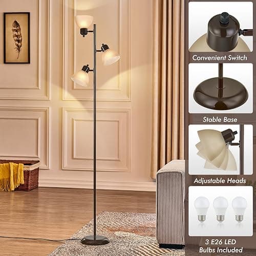 LTGSRC Modern Tree Floor Lamp for Living Room Bedroom, Tall Pole Standing Lamps with 3 Adjustable Rotating Heads for Office, Decor Corner, Reading Indoor, 3 Bright Lights LED Bulbs Included (Brown) thumbnail 4