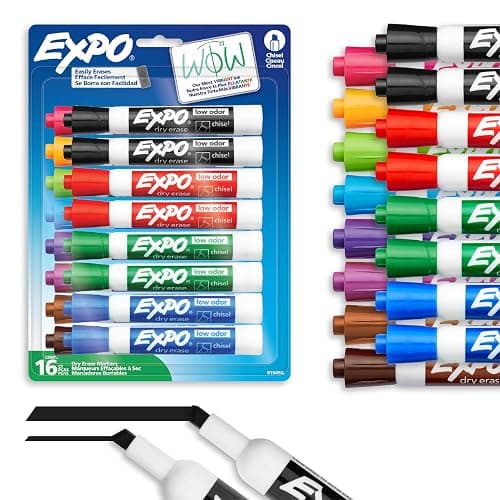 Expo Dry Erase Markers, Whiteboard Markers with Low Odour Ink, Chisel Tip, Assorted Colours, 16 Count - Image 1
