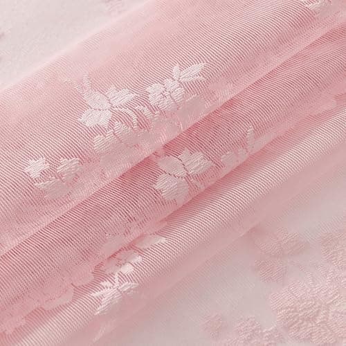Kotile Pink Lace Curtains 63 Inch Length - Rustic Floral Patterned Pink Nursery Sheer Curtains, Rod Pocket Privacy Scalloped Lace Curtain for Girls Bedroom, 52 x 63 Inch, 2 Panels Set thumbnail 7