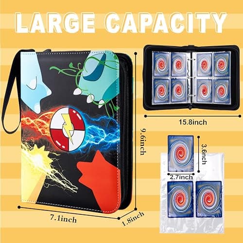 Jravkfi Card Binder 4 Pocket with 50 Removable Sleeves-Can Hold 400 Cards,3-Ring Zipper Sports Book is Gifts for Boys and Girls（Black） thumbnail 2