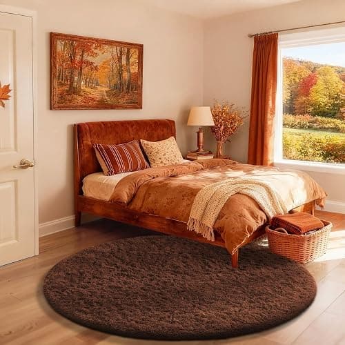 Ophanie Round Rug 4Ft Brown Circle Area Rug, Fluffy Fuzzy Small Bedroom Carpet, Plush Soft Shaggy Floor Living Room Circular Christmas Decor for Kids Boys Girls Home Aesthetic, Nursery, Classroom - Image 1