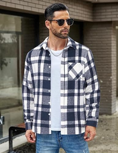 COOFANDY Mens Flannel Shirts Long Sleeve Lightweight Plaid Shirt Casual Button Down Shirts Jacket thumbnail 2