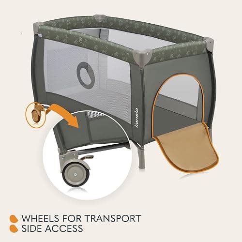 Lionelo Sven Plus 2in1 Travel Cot and Portable Baby Zone for newborns 0-36 Months Foldable with 2-level Heights, Changing Table, Mattress, Side Entrance Mesh Walls Mosquito Net Canopy Wheels Organiser thumbnail 5